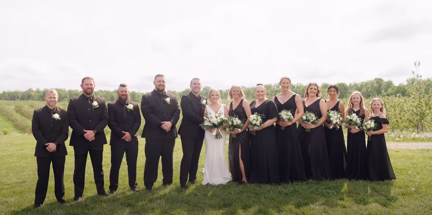 Formal wedding party of groomsmen and bridesmaids